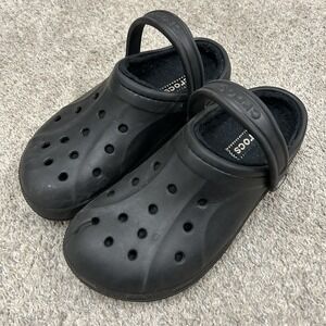 Crocs Fuzzy Lined Clogs Mens 9 Womens 11 Black Slip On Comfort Shoes